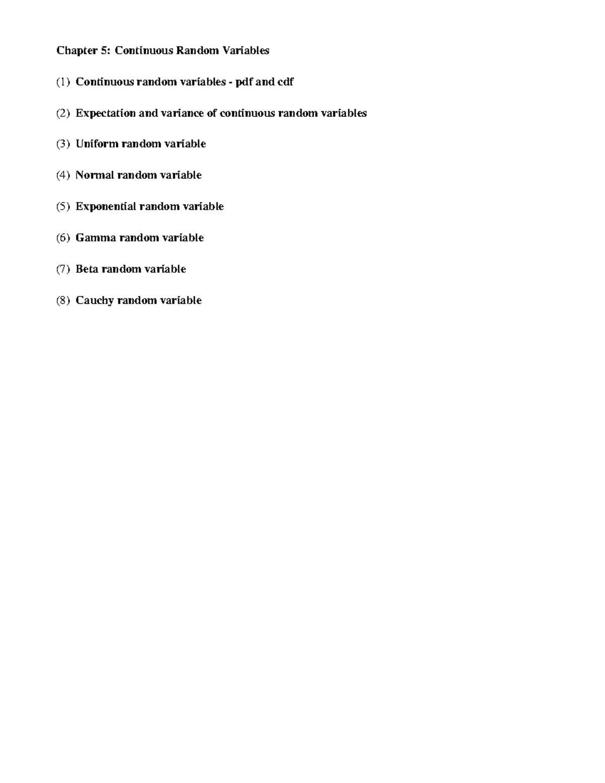 Chapter 5 - Continous Random Variables - Chapter 5: Continuous Random ...