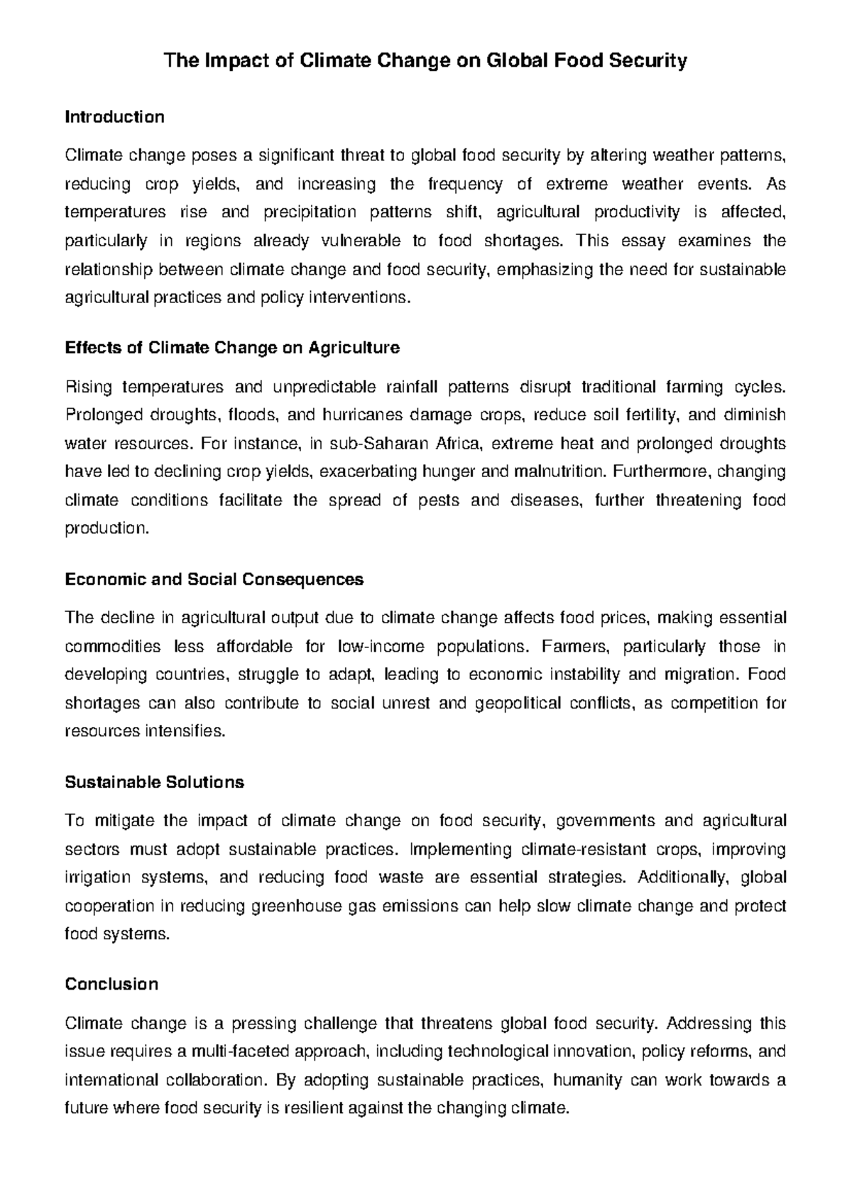 Essays-2 - The Impact of Climate Change on Global Food Security - The ...