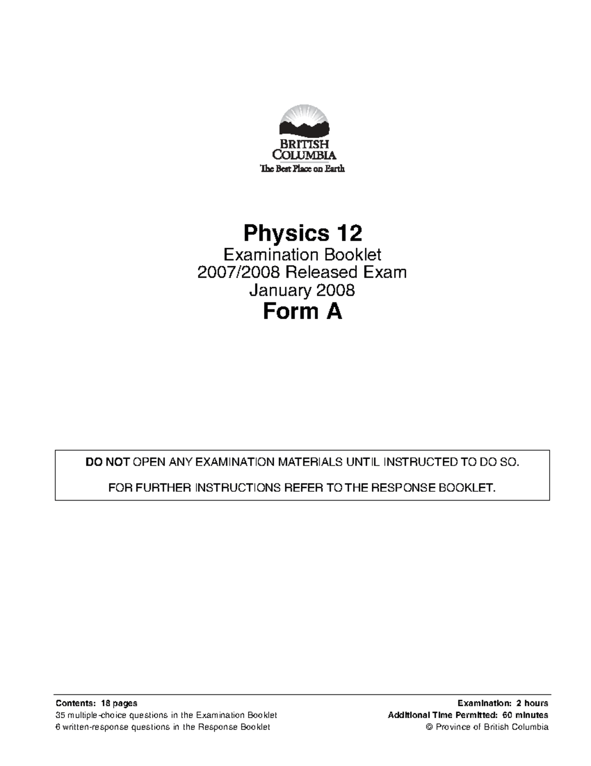 Physics 12 Final Exam January 2008 Form A Review Document - Studocu