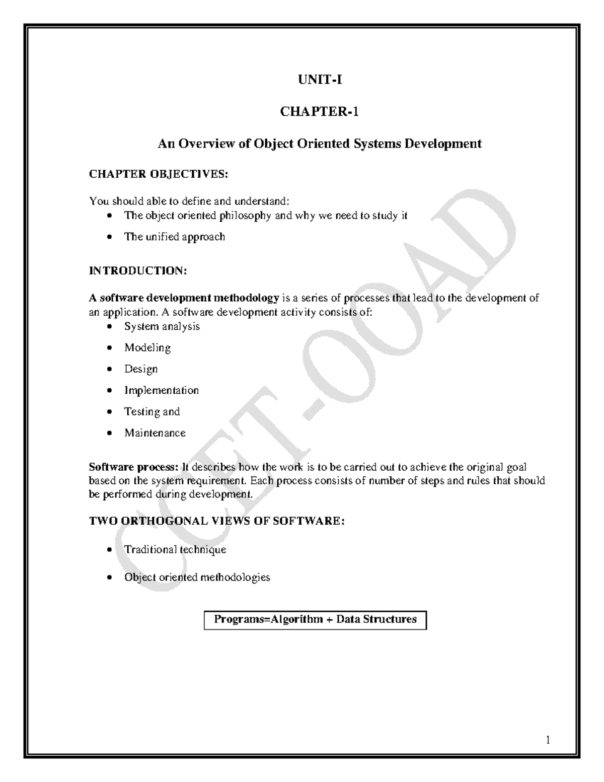 OOSE-1st Unit Notes: Overview of Object-Oriented Development - Studocu