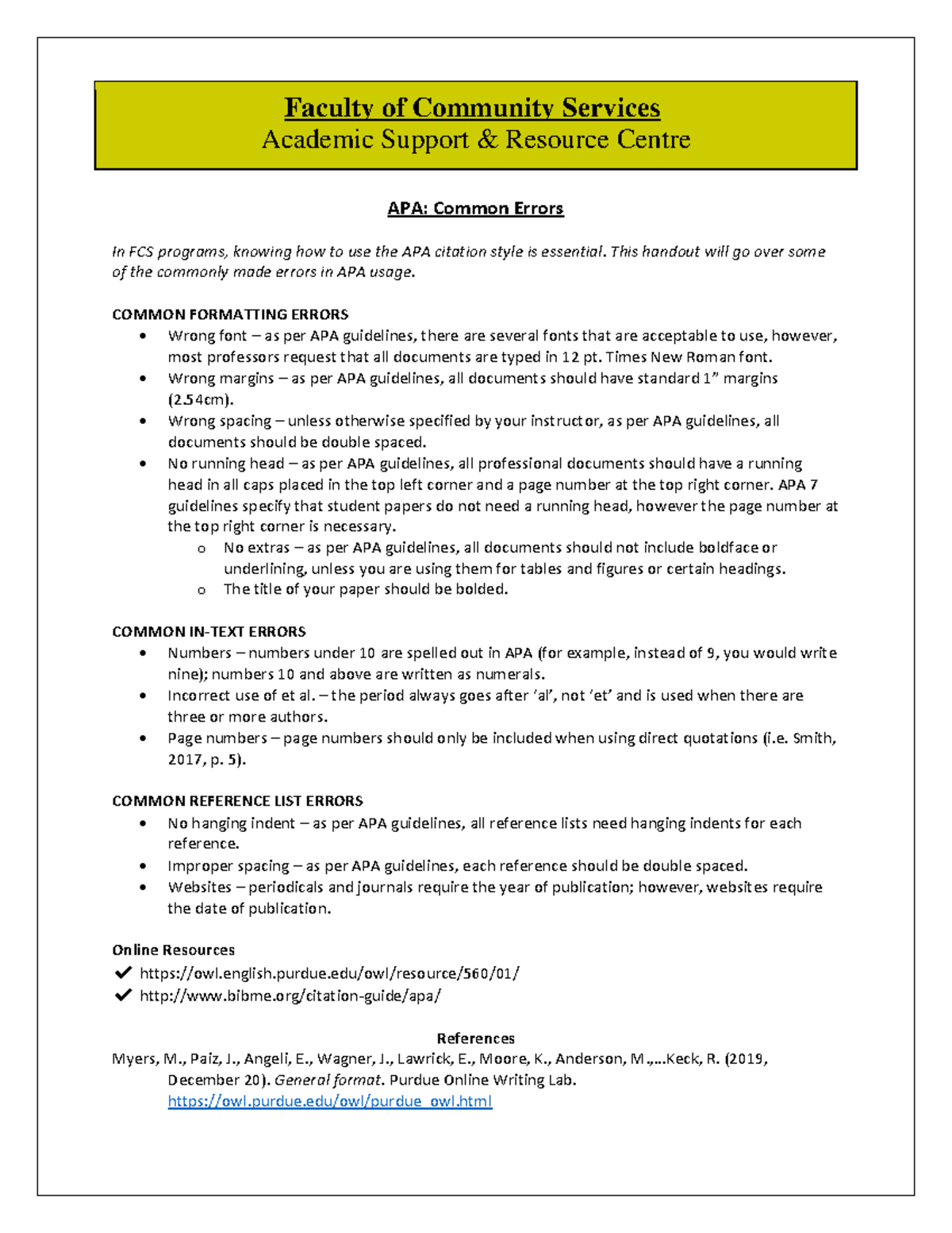 FCS 101: Common APA Errors in Academic Writing - Studocu