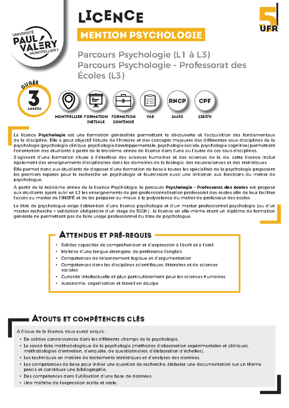 Licence Psychologie - Formation Initiale (L1-L3) 2020-2021 - Studocu