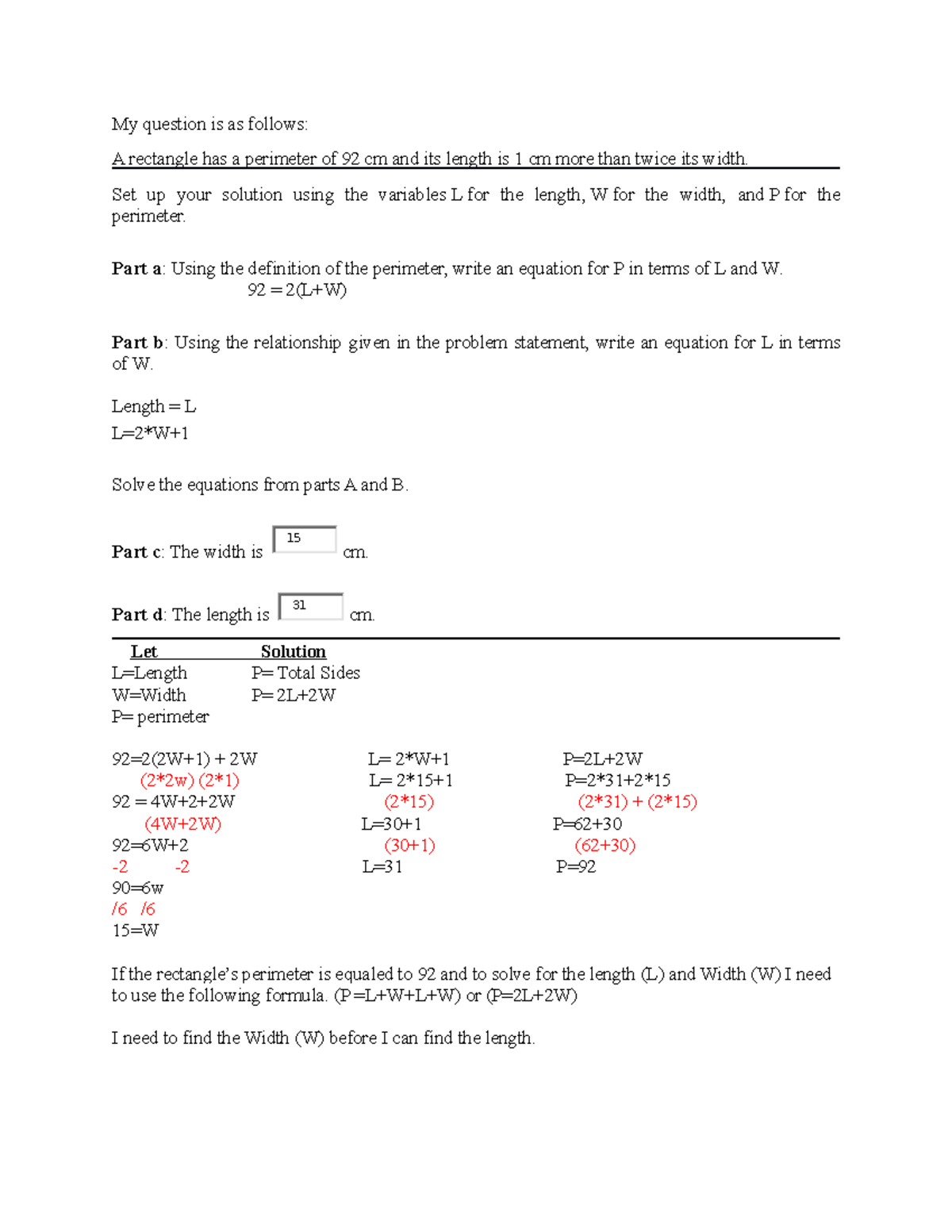 2-1 - Solving Rectangle Perimeter with L & W Variables - Studocu