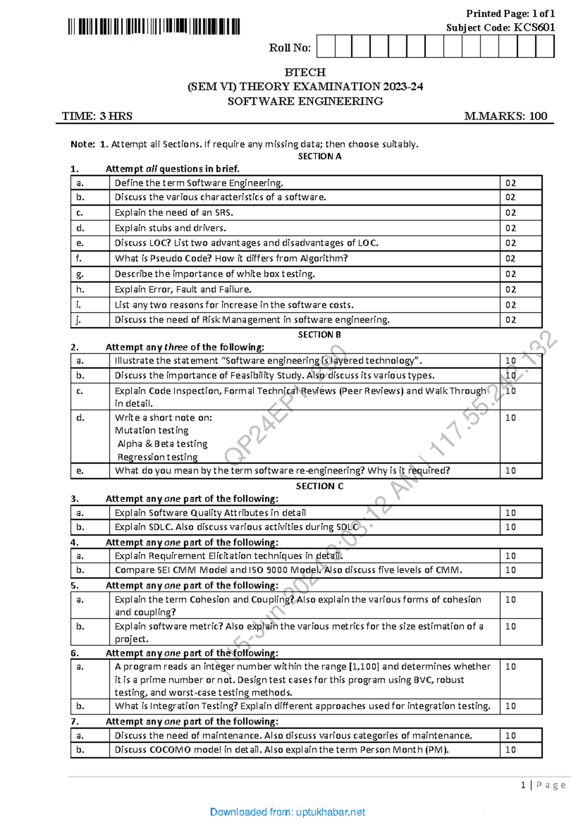 KCS601 Software Engineering Final Exam Guide - BTECH SEM VI - Studocu
