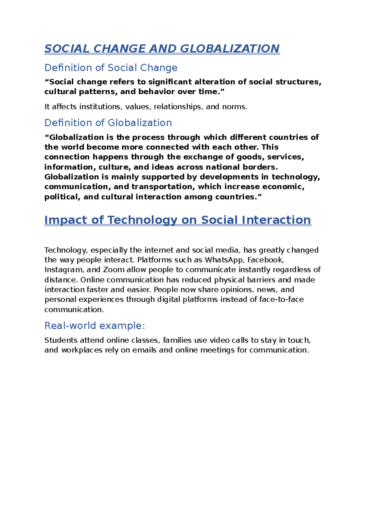 SOC 101: Social Change & Globalization Overview and Impact - Studocu