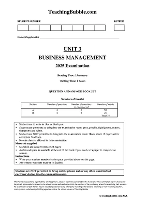 Unit 3 Business Management Trial Exam - Teaching Bubble 2023 - Studocu