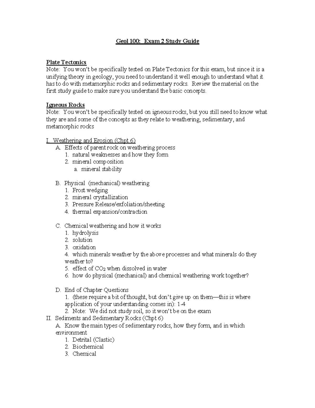 Geol 100: Comprehensive Exam 2 Study Guide on Rocks and Tectonics - Studocu