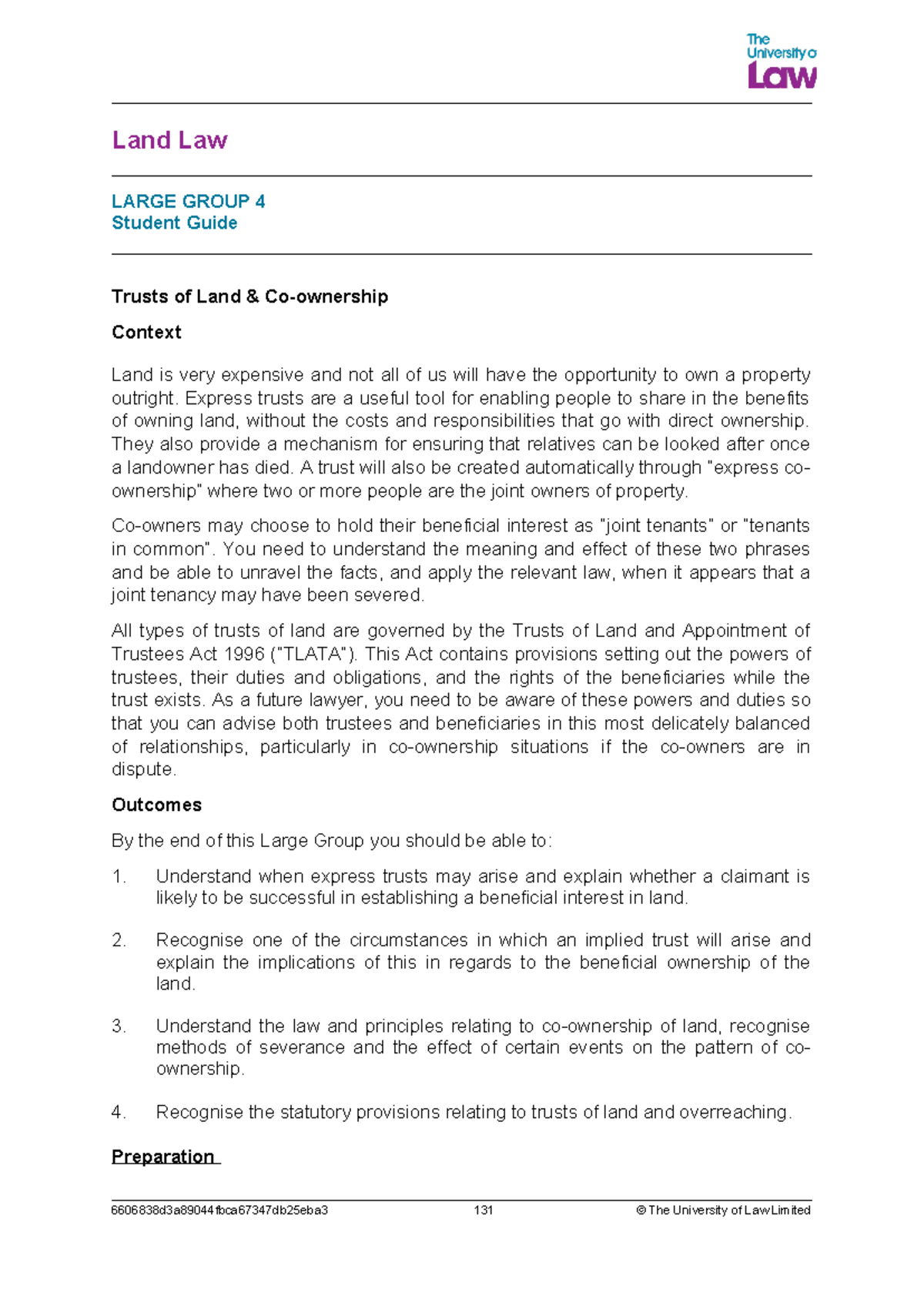 2425 land lg04 ce01 student guide - Land Law LARGE GROUP 4 Student ...