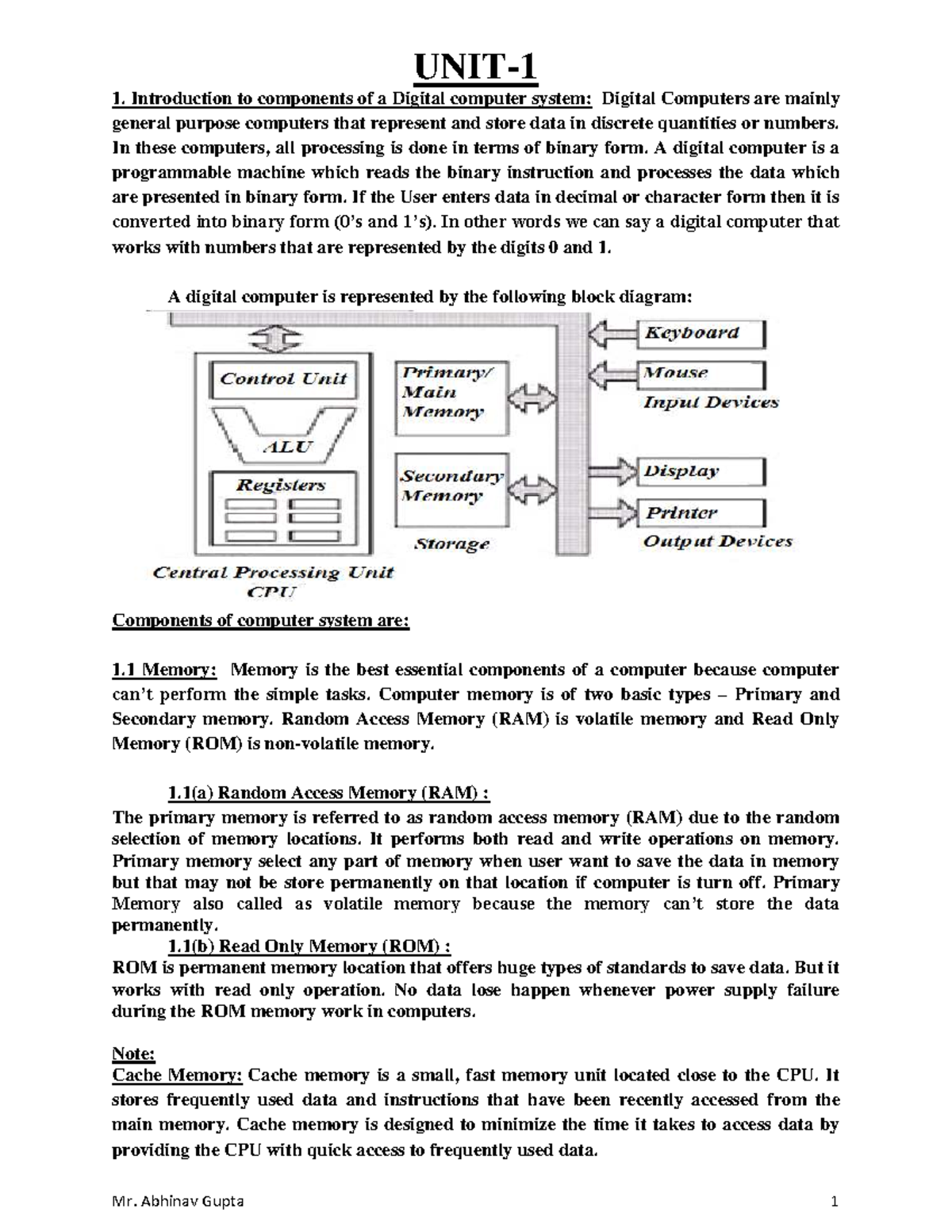 C Programming 1st Unit Notes: Components & Concepts Overview - Studocu