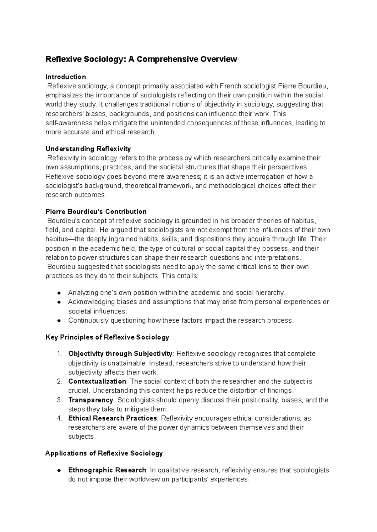 Reflexive Sociology - Key Concepts in Sociological Research Methods I ...