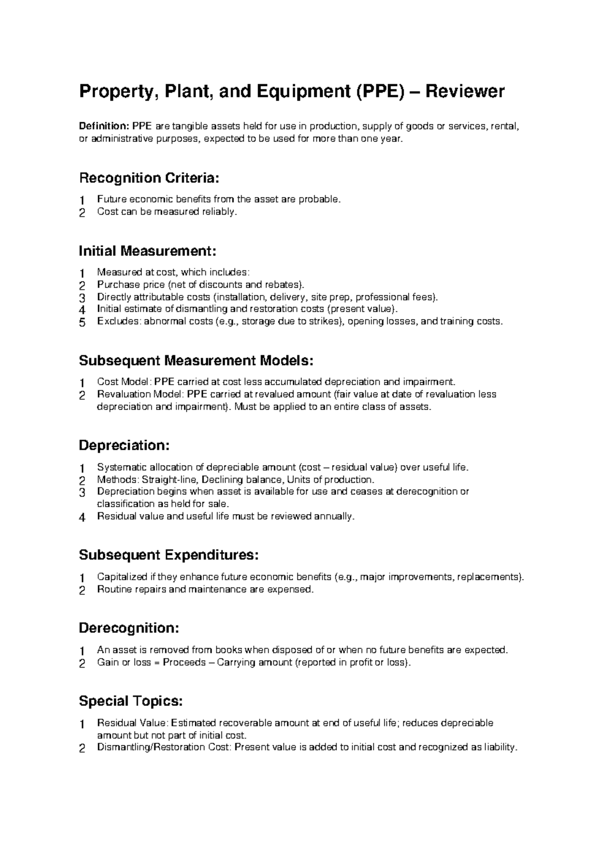 PPE 101: Comprehensive Review of Property, Plant, and Equipment - Studocu