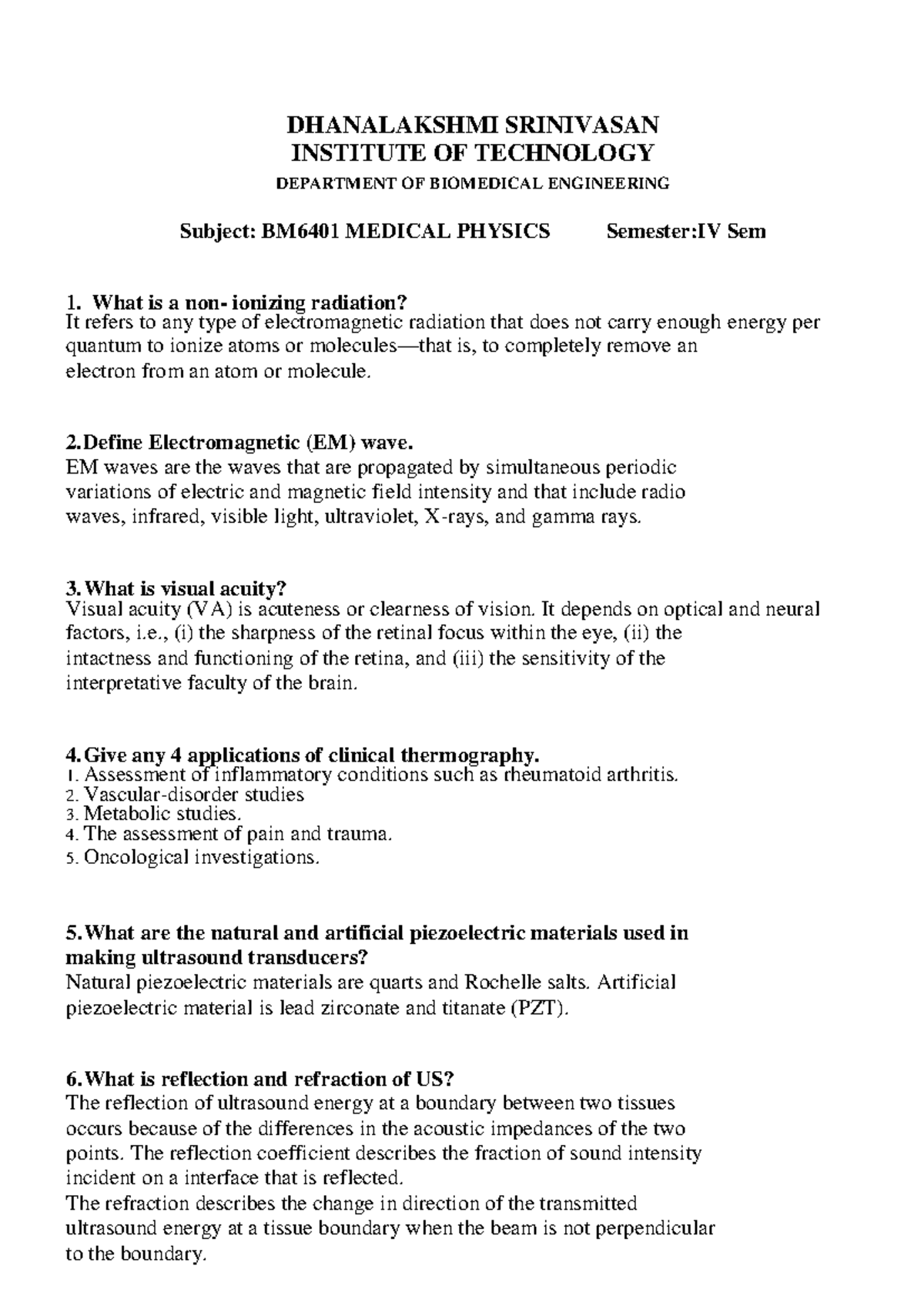 BM6401 Medical Physics: Comprehensive MP Question Bank - Studocu