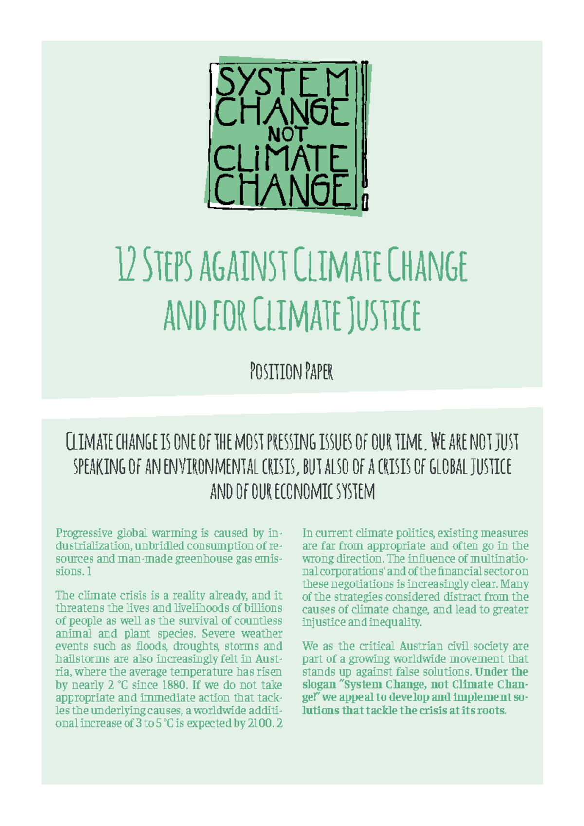 Positionspapier neu en - 12 Steps against Climate Change and for ...