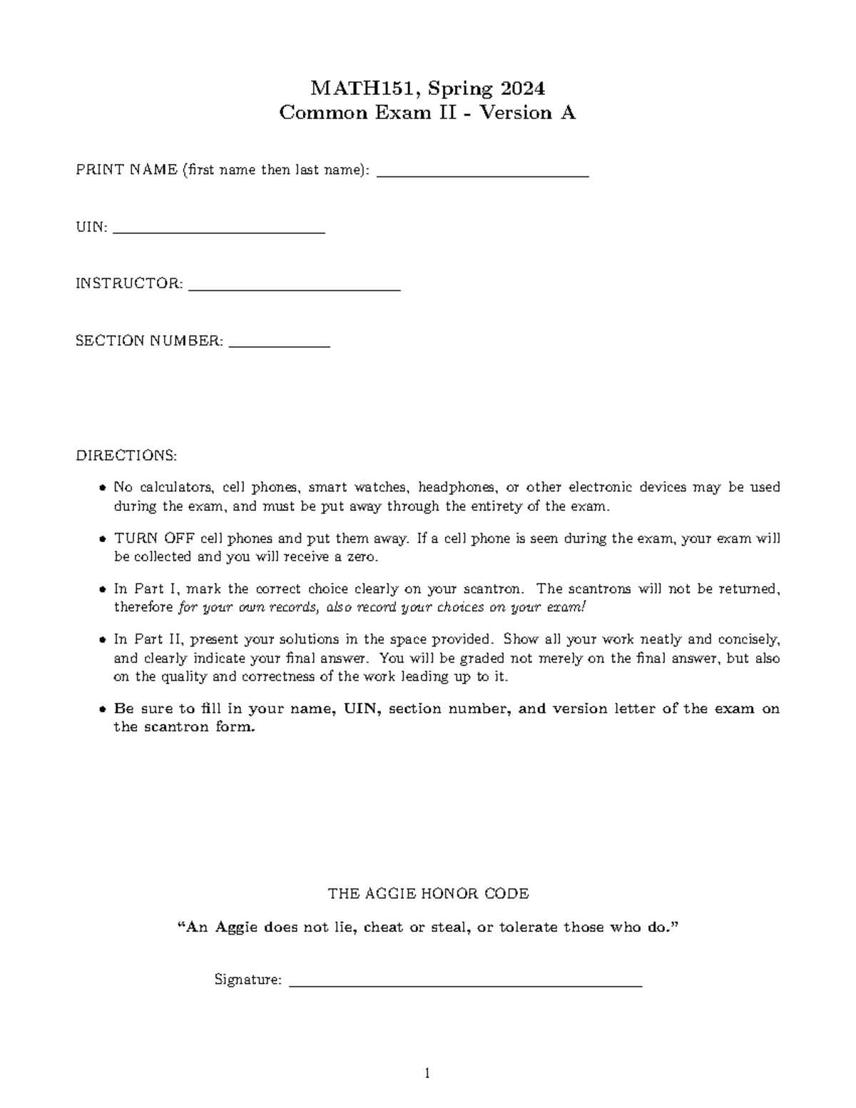 MATH151 Spring 2024 Common Exam II Practice Test - Studocu