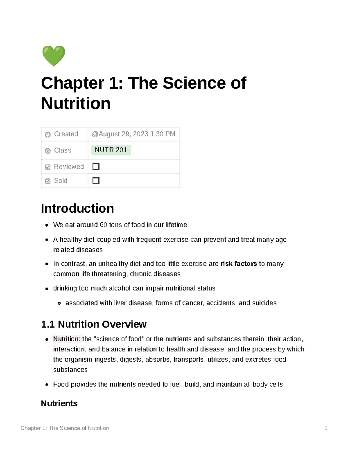 Chapter 1: The Science of Nutrition - NUTR 201 Overview - Studocu