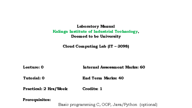 Cloud Computing Lab Manual (IT 3098): Practical Guide and Experiments ...
