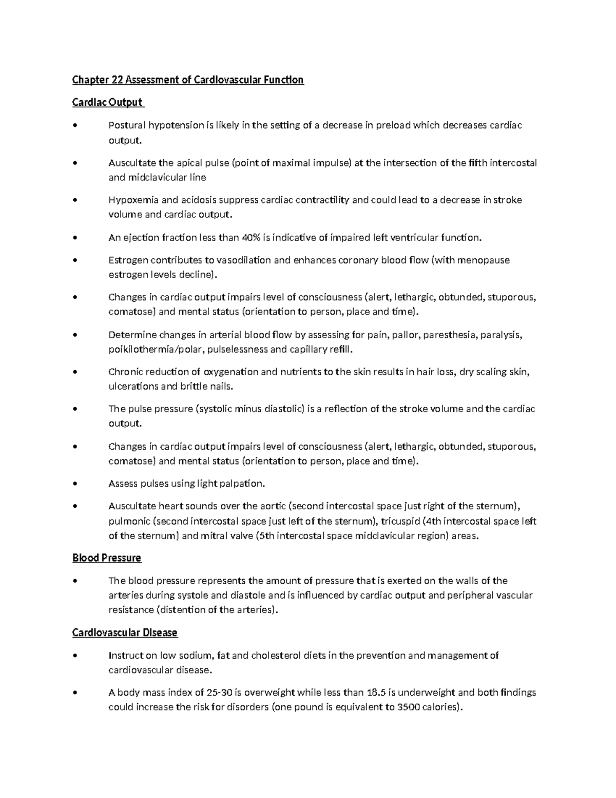 Handout: Chapter 22 Study Guide on Cardiovascular Function Assessment ...