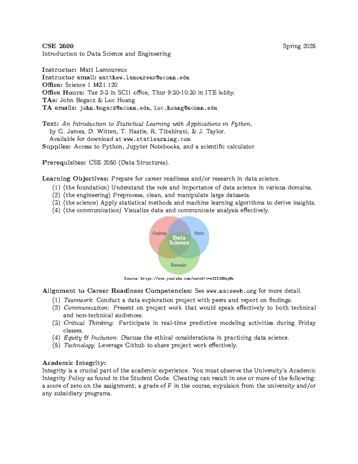 thisisasyllabus - CSE 2600 Spring 2025 Introduction to Data Science and ...