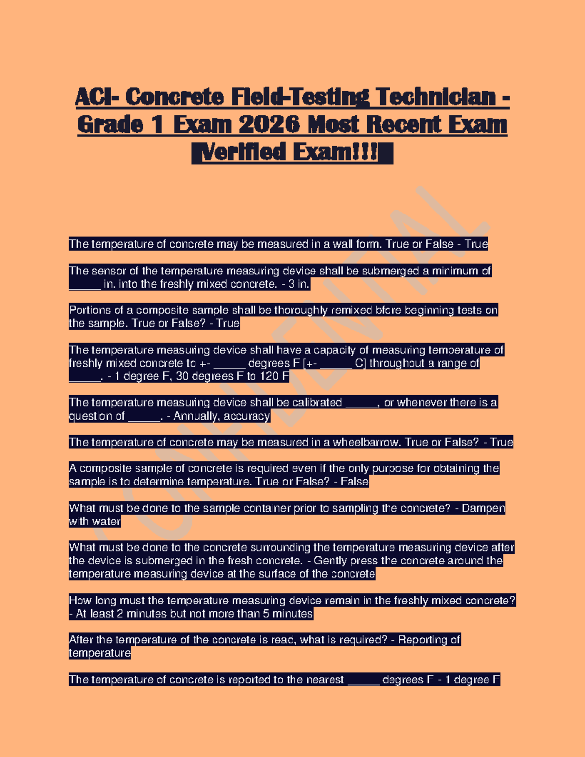 ACI - Concrete Field-Testing Technician Grade 1 Exam 2026 Review - Studocu