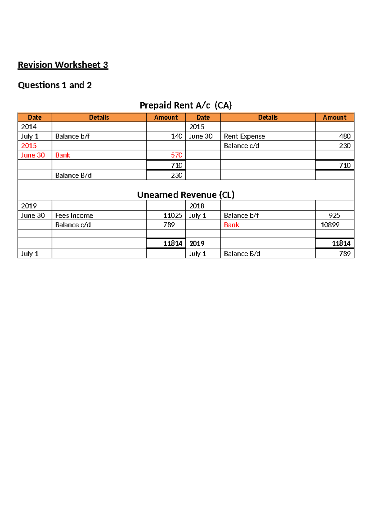 BDA Revision Worksheet 3: Prepaid Rent & General Journal Entries - Studocu