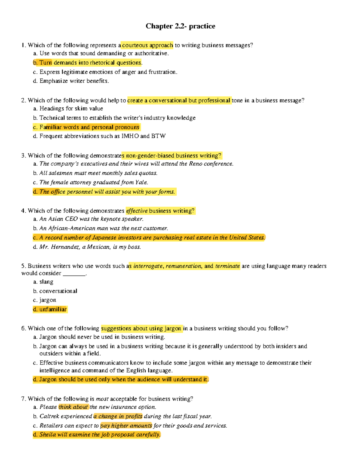 Chapter 2.2 Practice: Business Writing Techniques and Strategies - Studocu