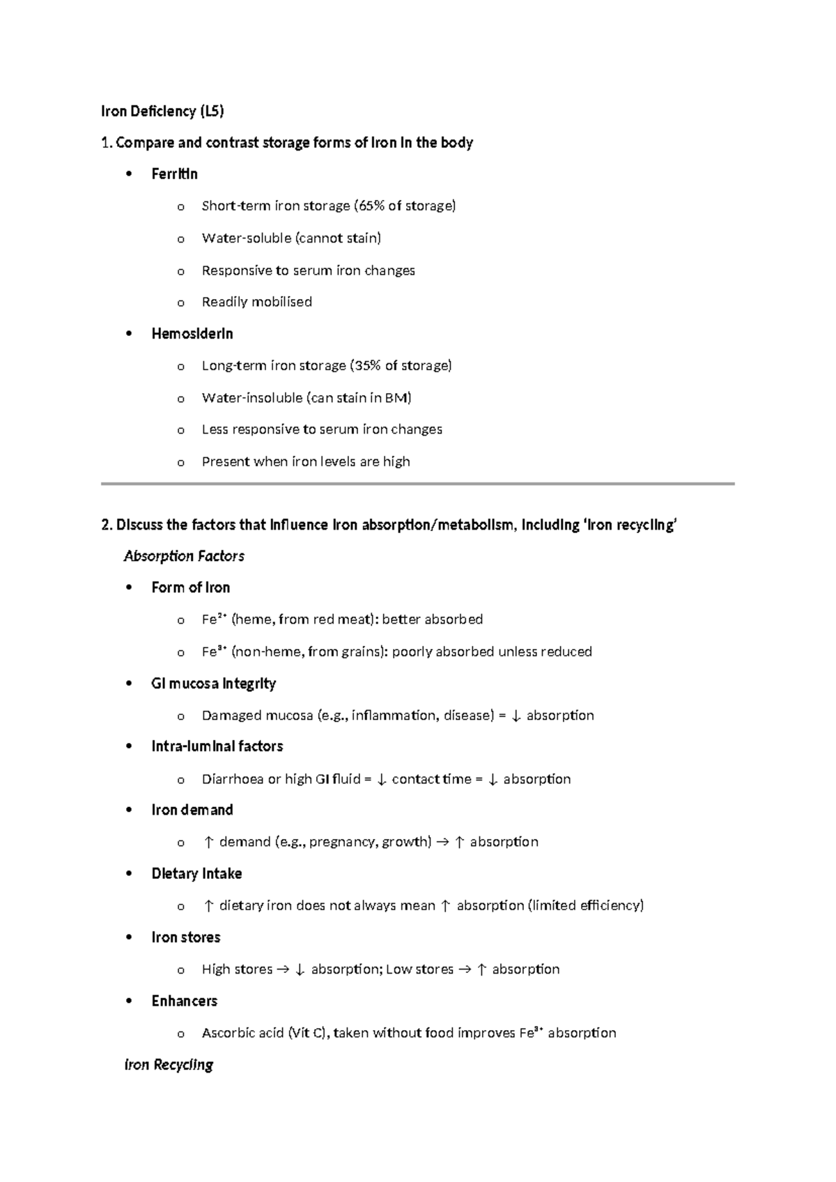 Iron Deficiency & Overload: Key Concepts and Pathogenesis (L5) - Studocu