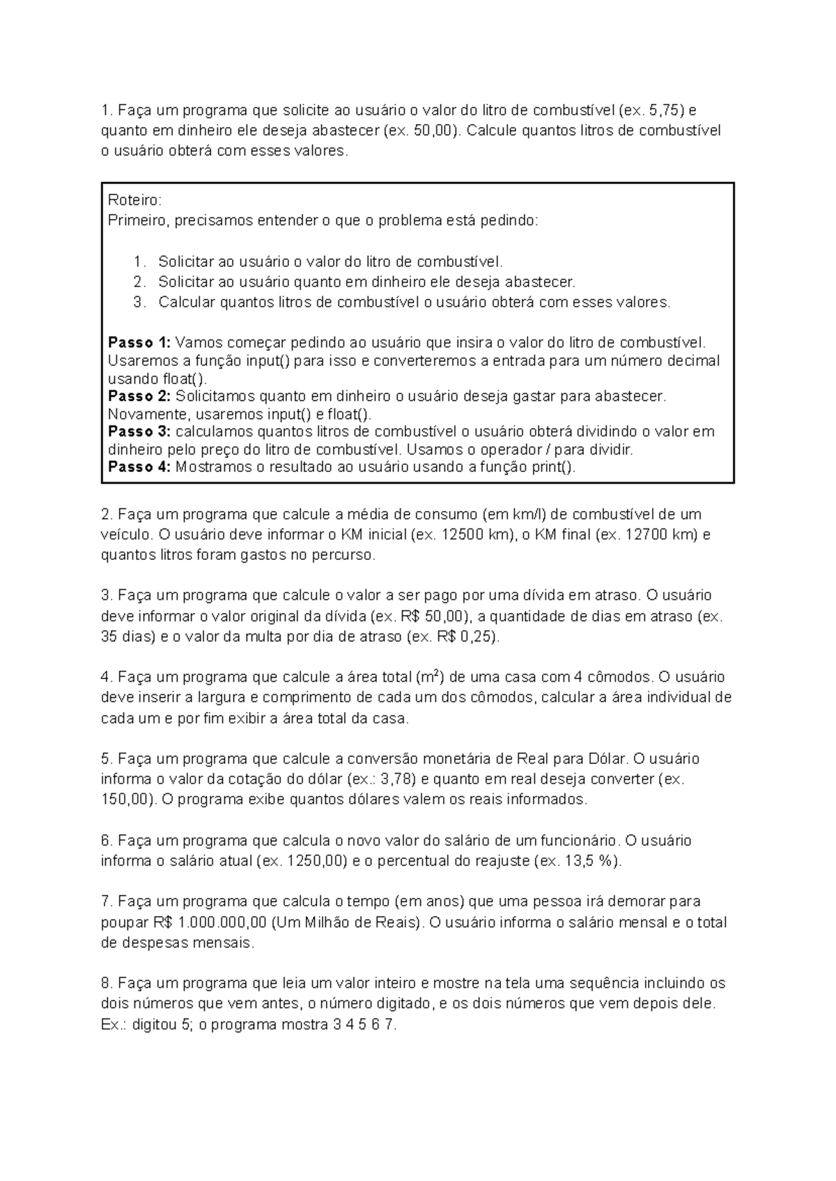 Lista de Exercícios 01: Introdução à Programação em Python - Studocu