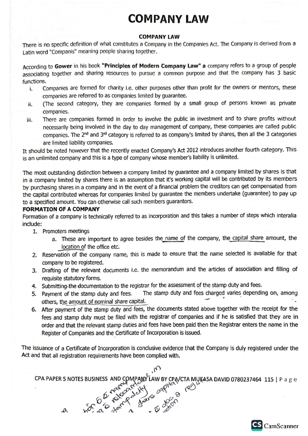 Company Law Overview and Key Principles for Students - Studocu