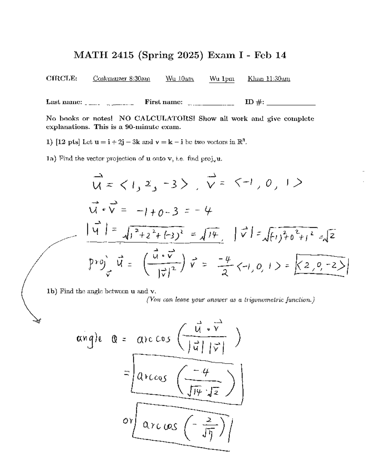 MATH 2415 (Spring 2025) Exam I Solutions - Past Exam Guide - Studocu