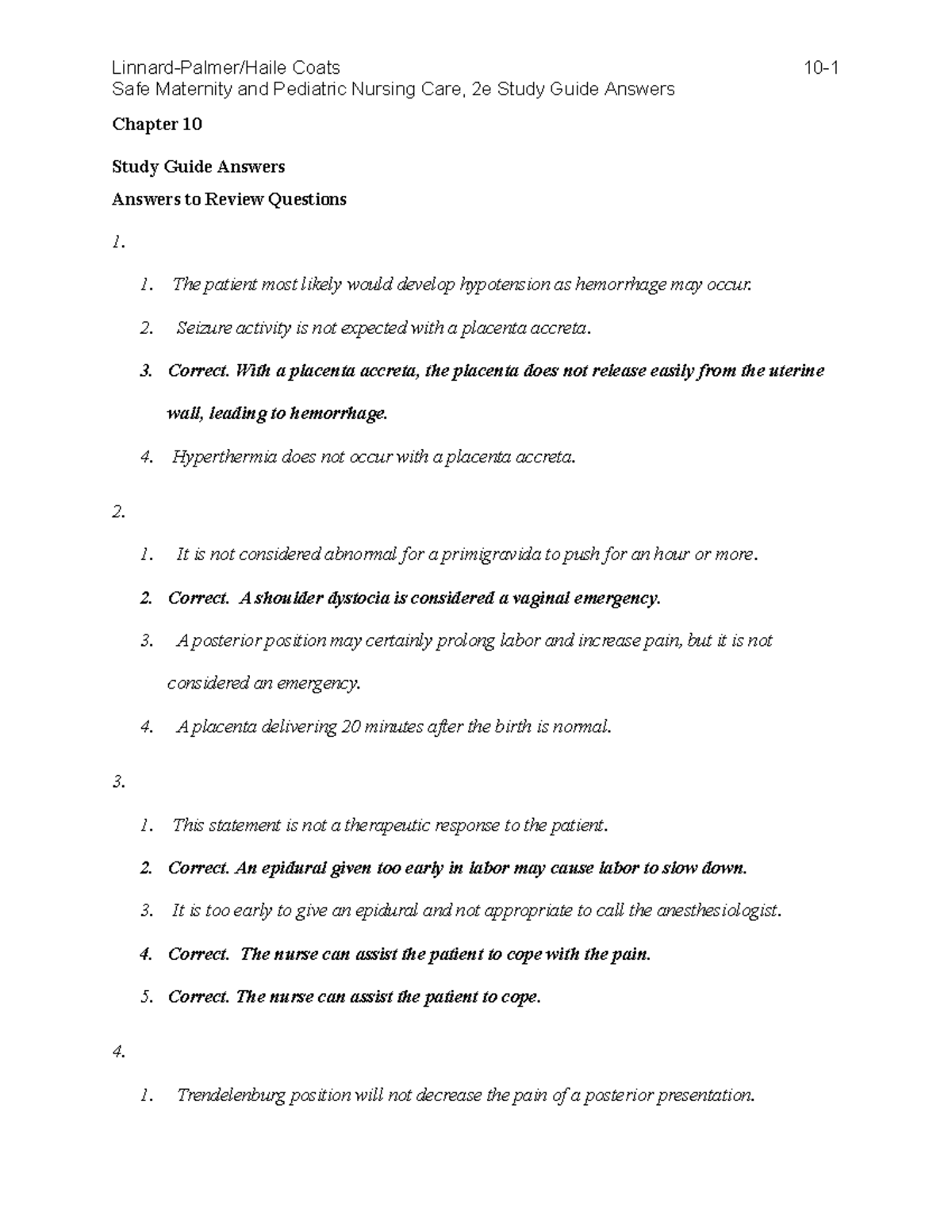 Chapter 10 Study Guide Answers - Safe Maternity & Pediatric Nursing ...