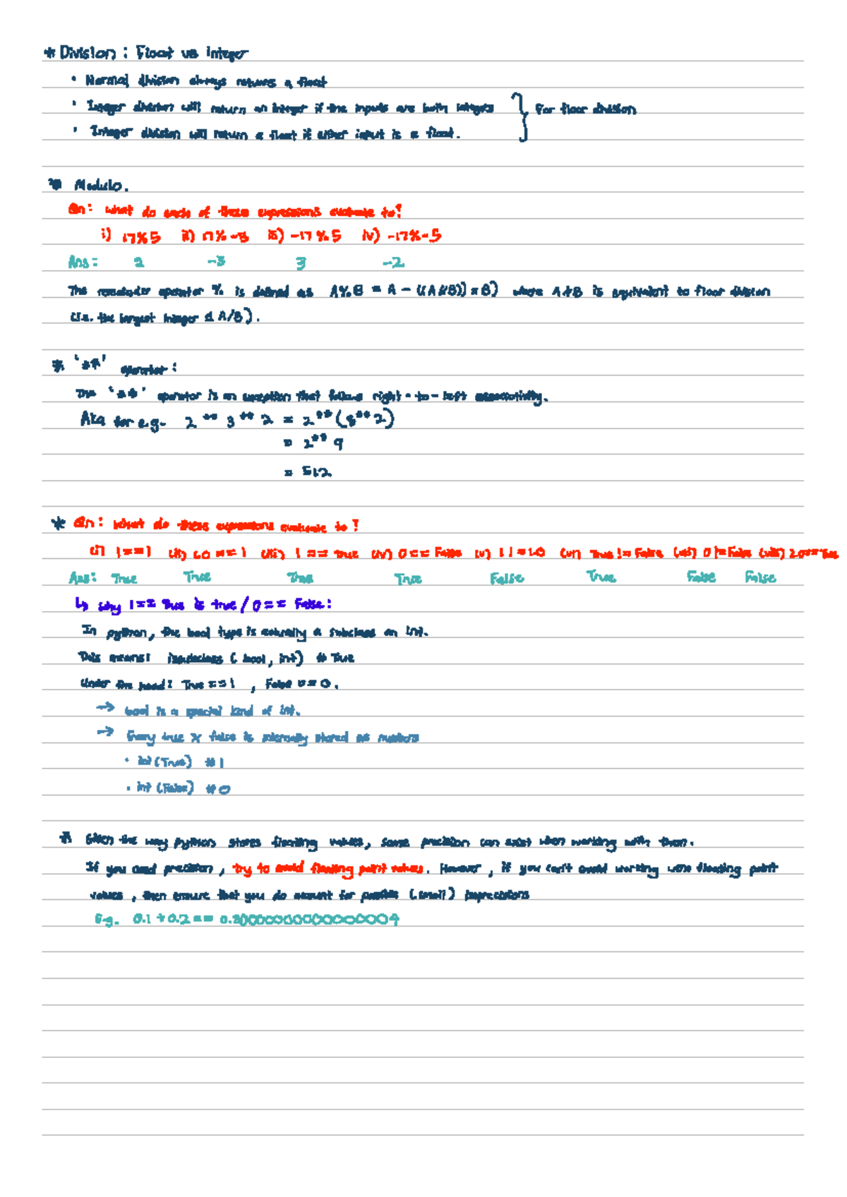 Python Division and Boolean Expressions Notes (CS101) - Studocu