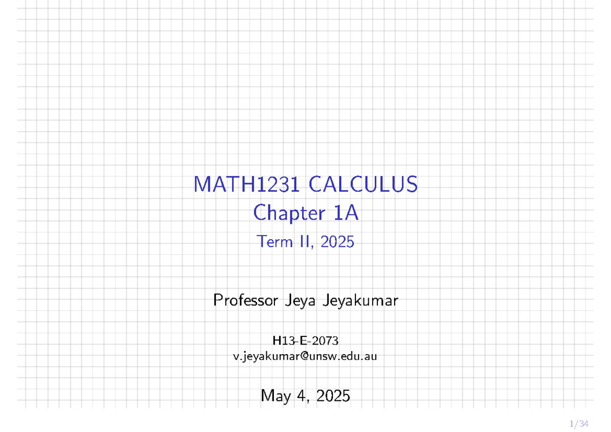 MATH1231 CALCULUS Chapter 1A Lecture Notes - Term II, 2025 - Studocu