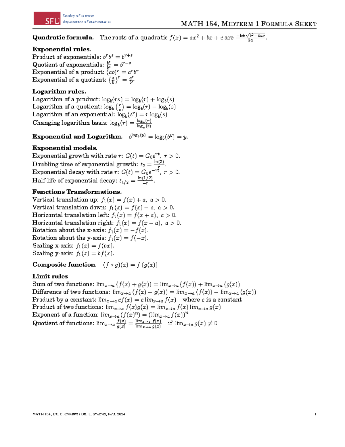 MATH 154 Midterm 1 Formula Sheet: Combinatorial Structures & Functions ...