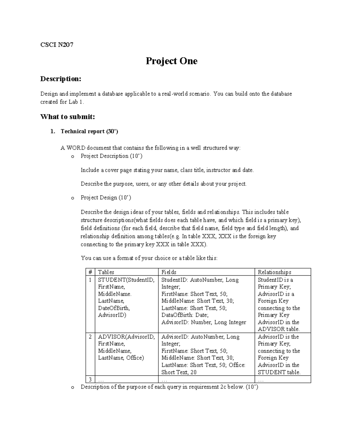 CSCI N207 Project One: Database Design & Implementation Guide - Studocu