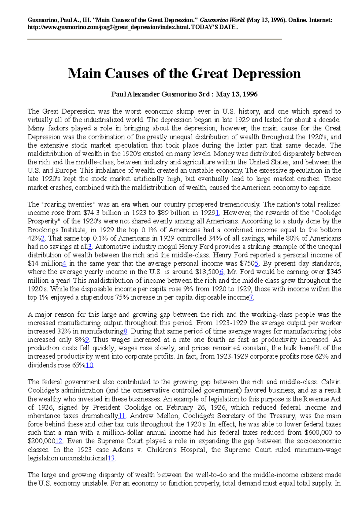 GUSM 303: Analysis of Main Causes Behind the Great Depression - Studocu