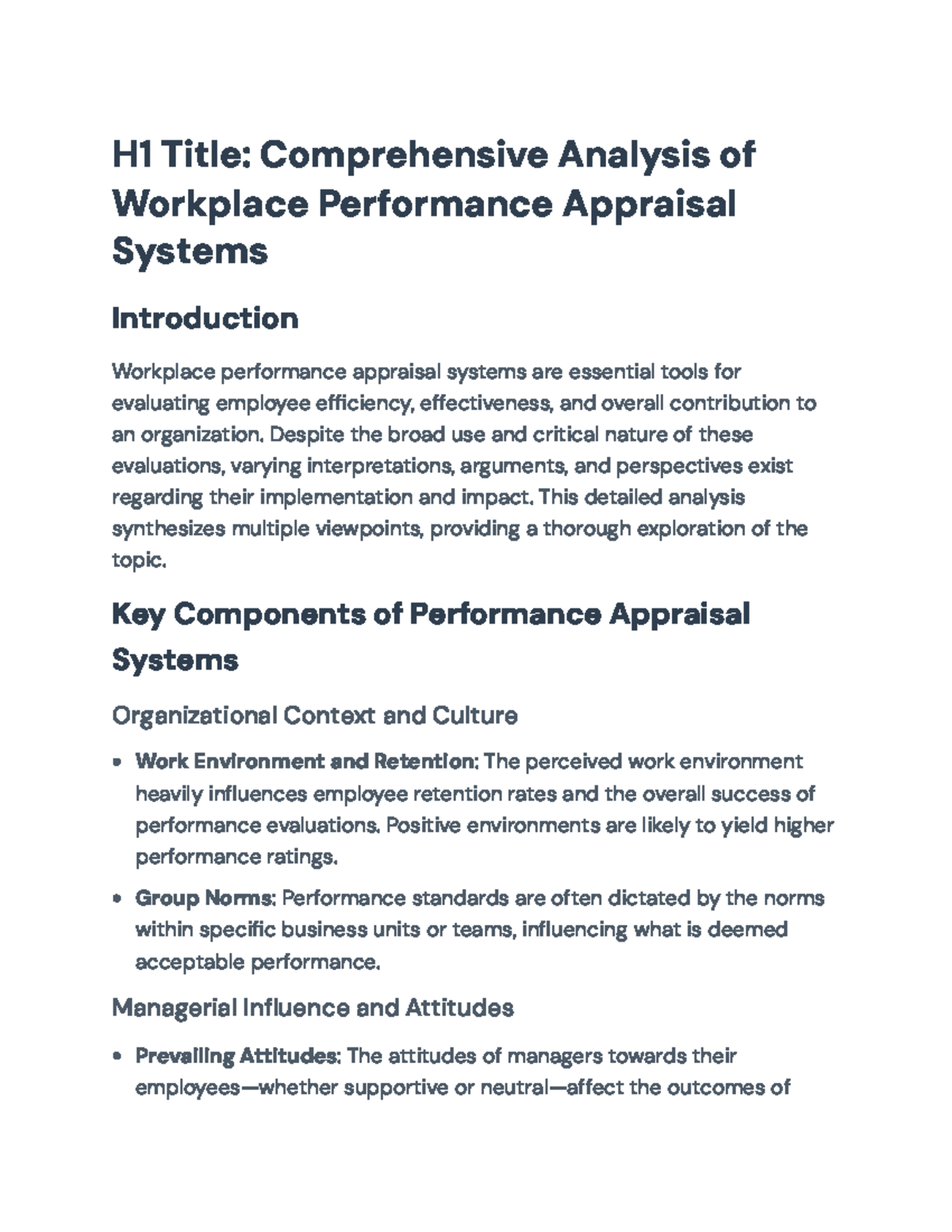 Comprehensive Analysis of Workplace Performance Appraisal Systems - H1 ...