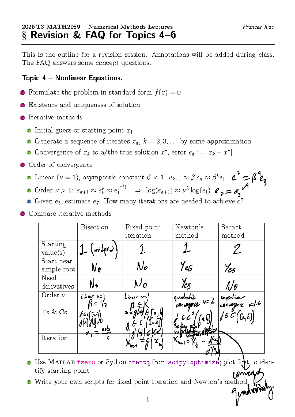 MATH2089 Numerical Methods Revision Notes for Test 2 - Studocu