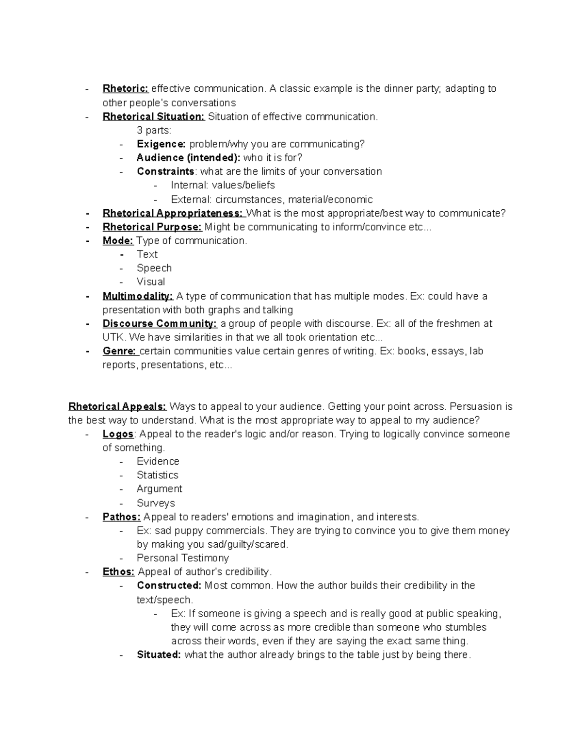 ENG 101: Rhetoric & Communication Notes for Final Exam Preparation ...