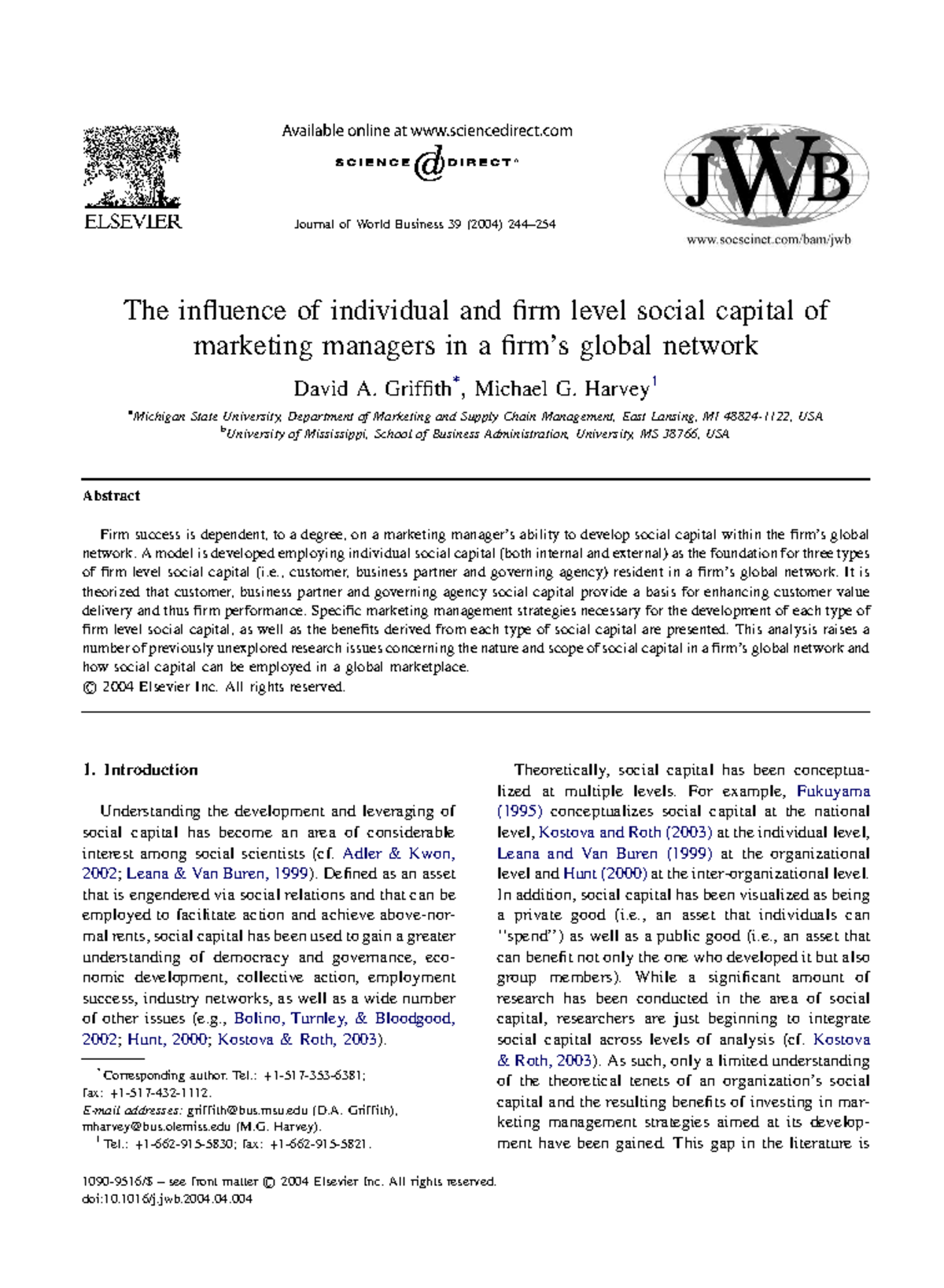 The influence of individual and firm level social capital of marketing ...