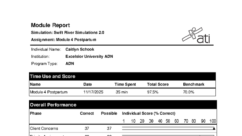 Module 4 Postpartum - ati - Module Report Simulation: Swift River ...