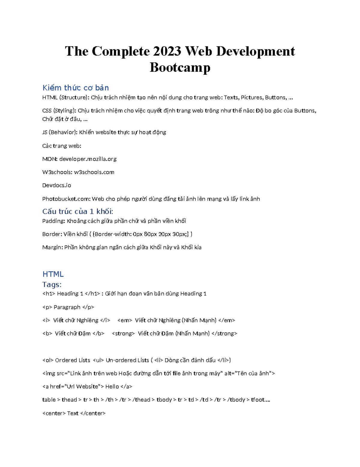 Web development bootcamp: Basic HTML, CSS, and JS concepts - Studocu