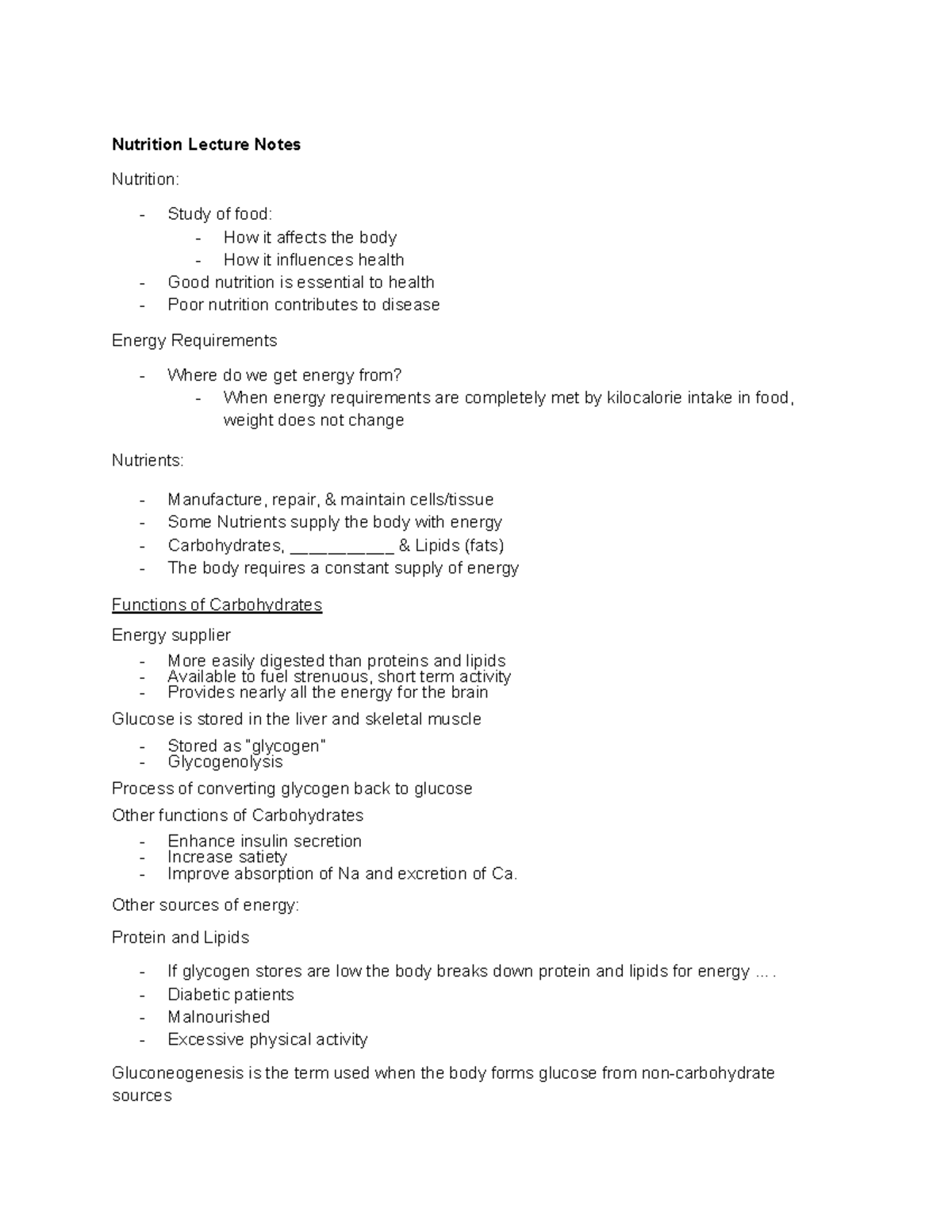 Nutrition Lecture Notes: Key Concepts and Energy Requirements - Studocu