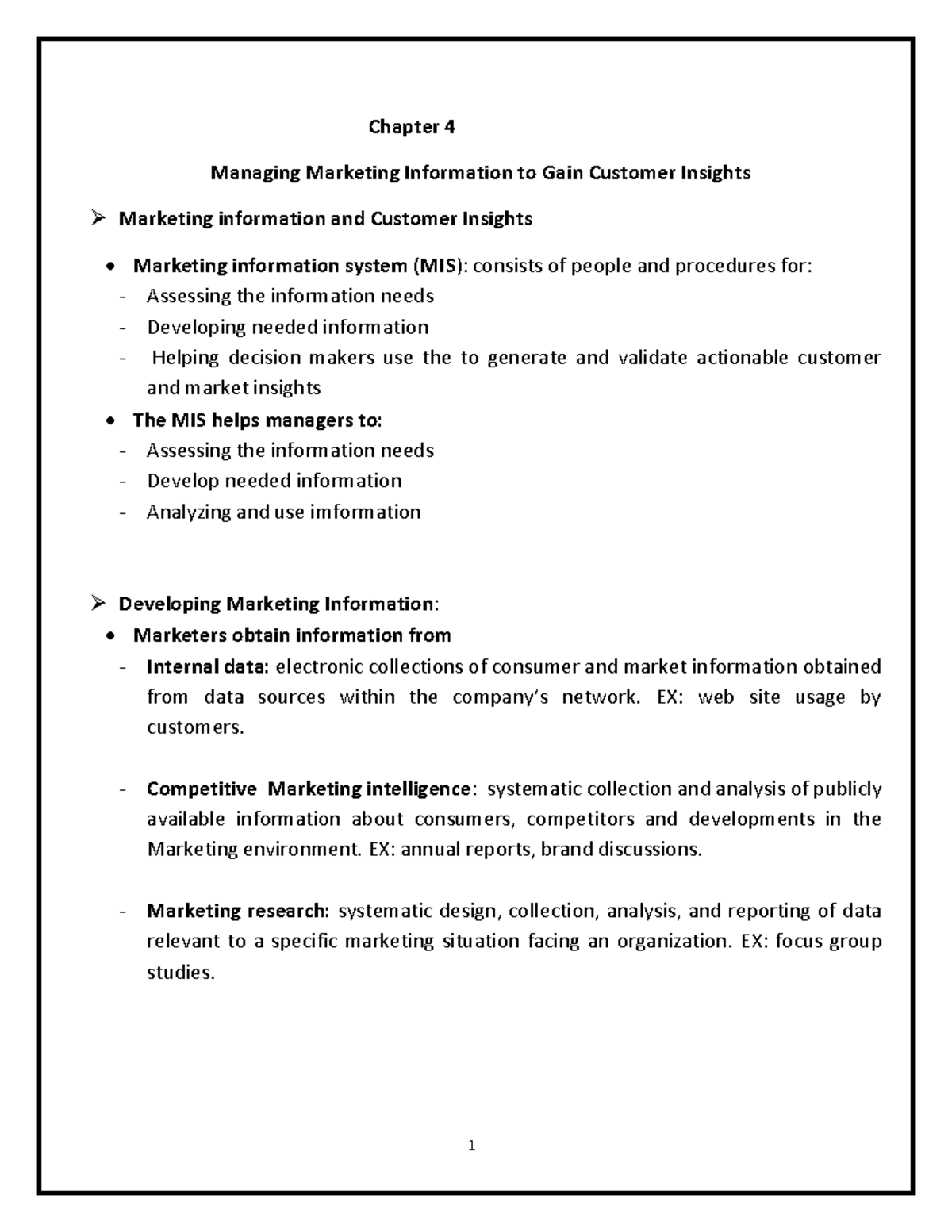 Chapter 4 marketing - 1 Chapter 4 Managing Marketing Information to ...