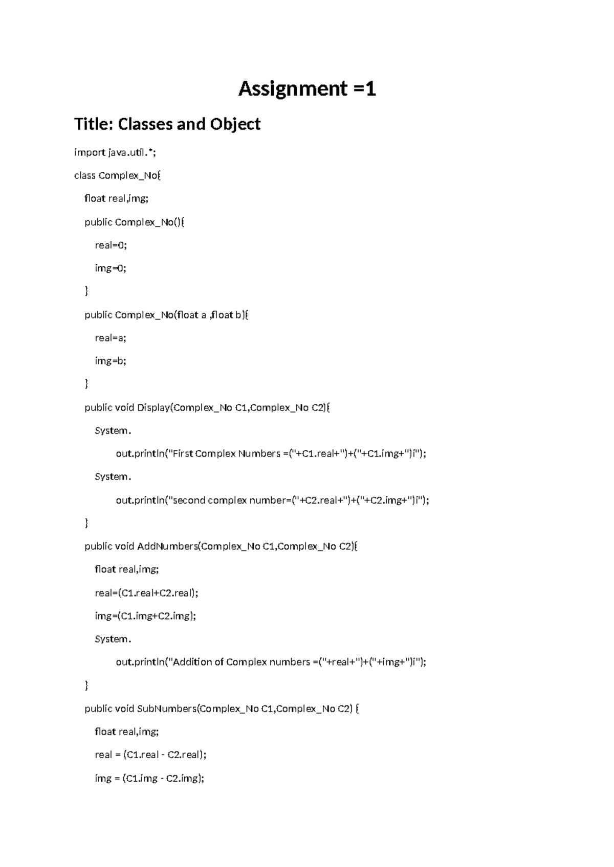 CS101 Assignment 1: Introduction to Classes and Objects in Java - Studocu
