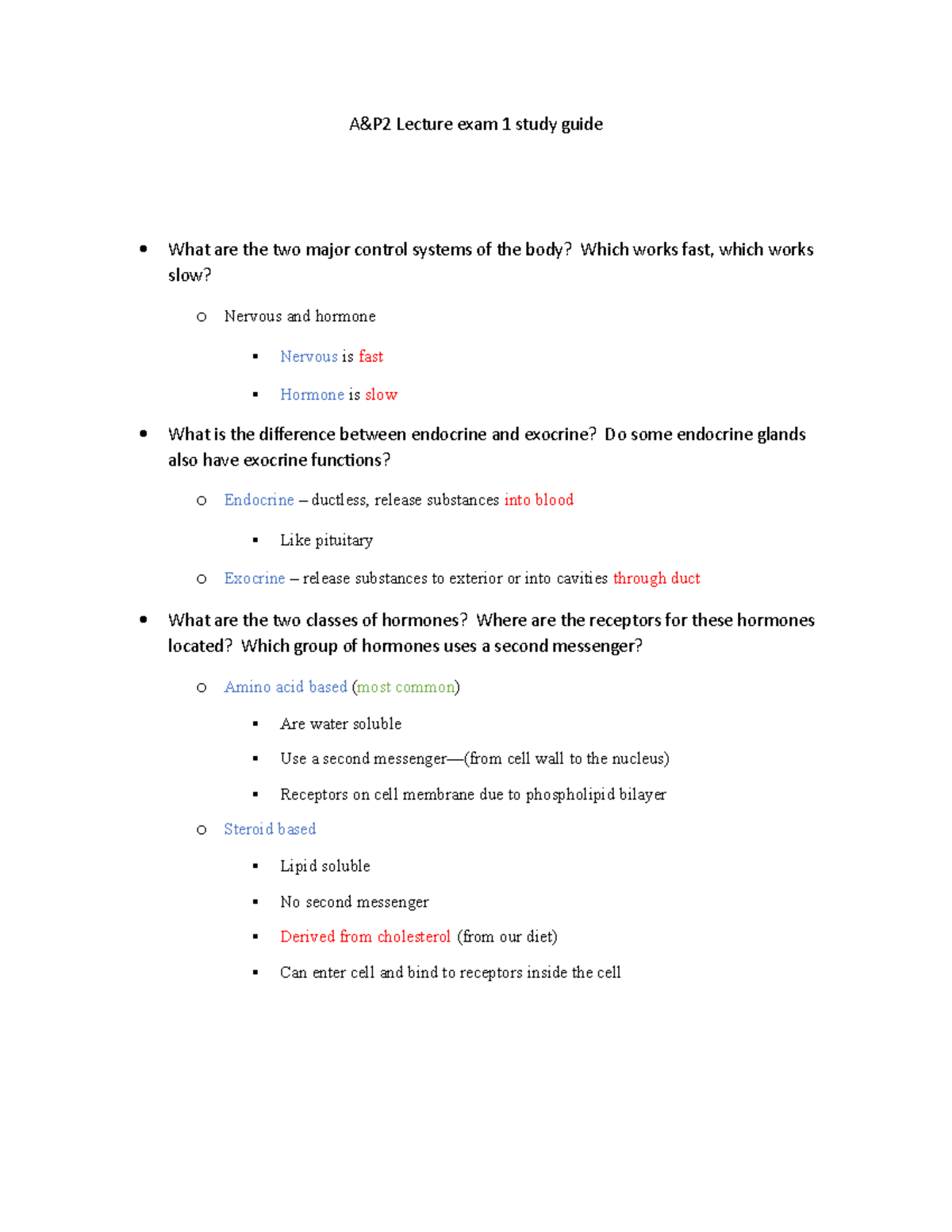 A&P2 Exam 1 Study Guide: Anatomy & Physiology of Endocrine & Digestive ...