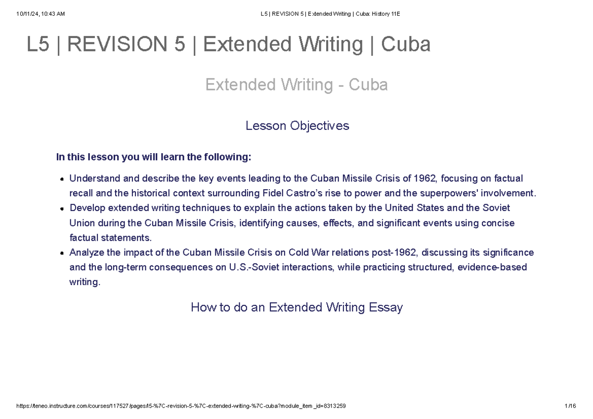 L5 Revision 5 Extended Writing: The Cuban Missile Crisis and Its Impact ...