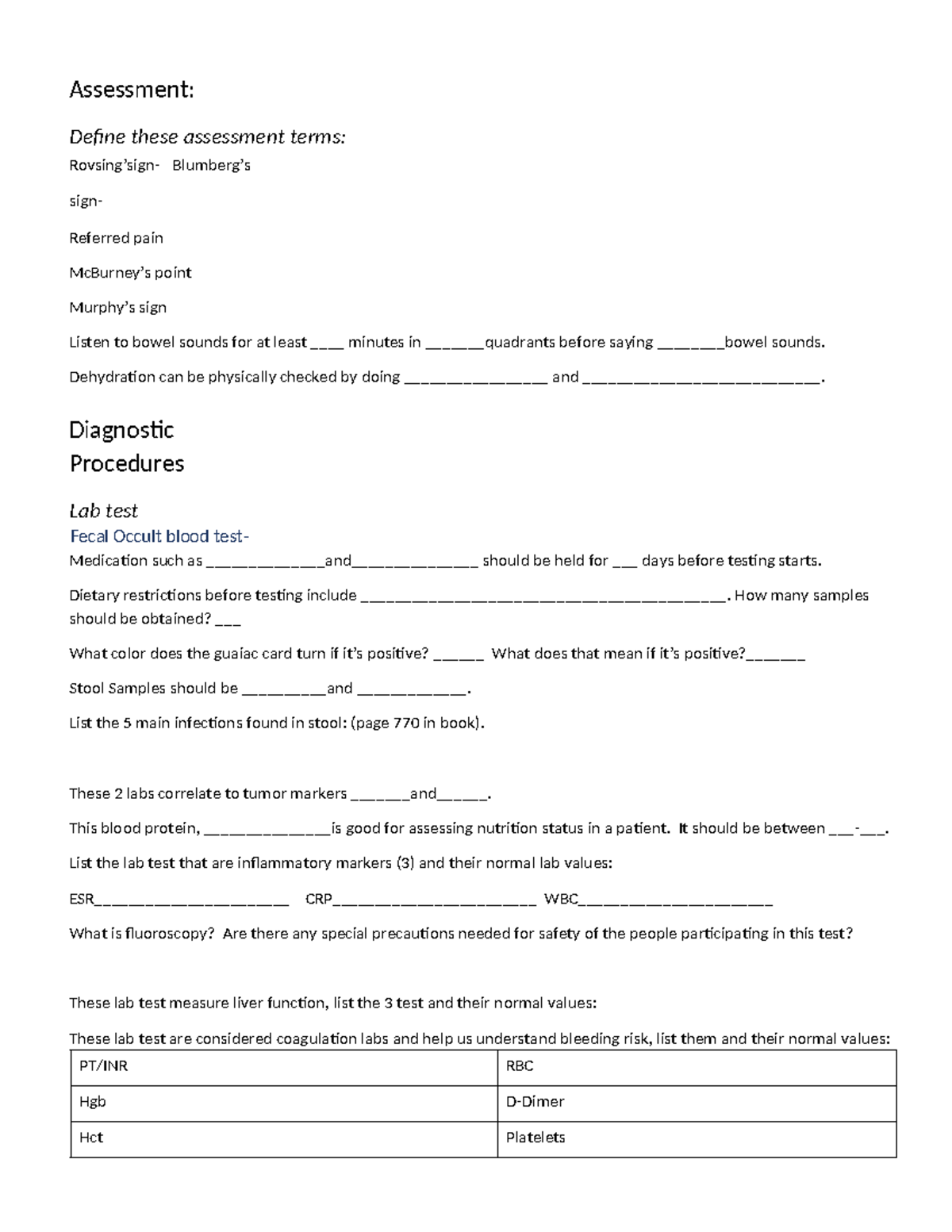 Part1GI Study Guide: Key Terms and Procedures in Gastrointestinal ...