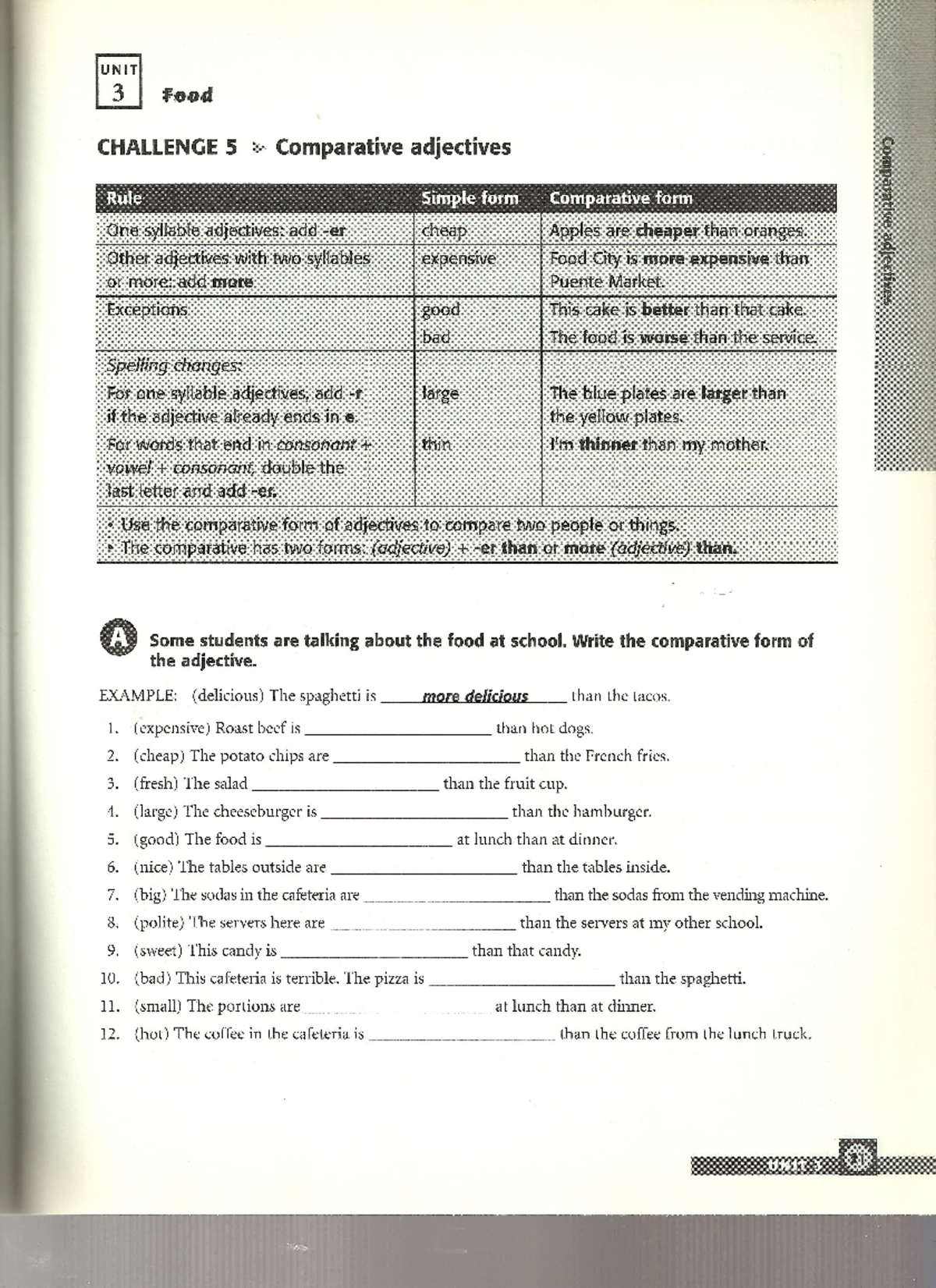 1.3 Comparatives and superlatives - UNIT 3 Food CHALLENGE 5 Comparative ...