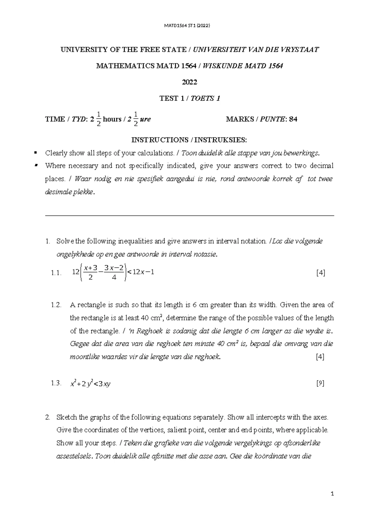 Supplementary Exam MATD 1554: Mathematics Concepts & Problem Solving ...