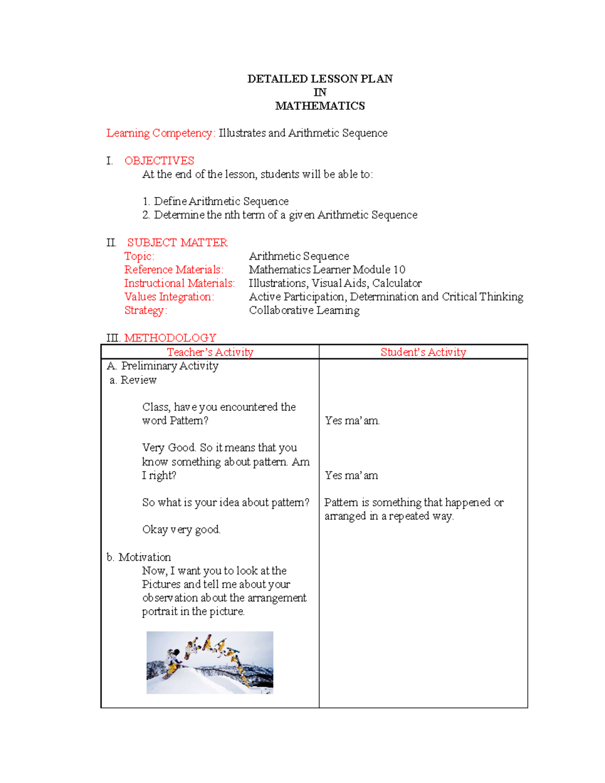 Arithmetic Sequence Lesson